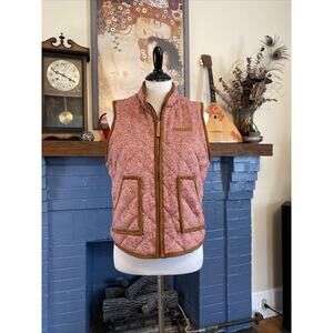 Simply Southern S Sherpa Quilted VEST Pink Brown FULL Zip Coat Fleece Jacket